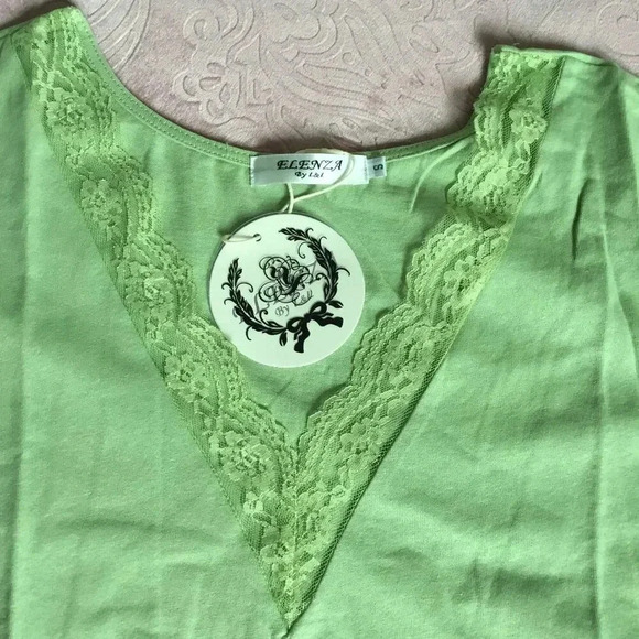ELENZA Lace V-Neck Shirt |100% Cotton| Light Green | Casual | US 4-6 (S) - Picture 3 of 7